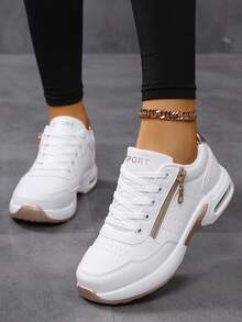 New Oversized Air Cushioned Casual Women's Shoes, Lightweight Soft Soled Running Shoes, Comfortable Sports Shoes, Women's White Shoes, Travel Shoes - Platinum - View 3