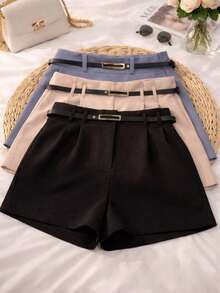 Set Of 3 Plus Size Tailored Shorts For Women With Belt - Summer 2026 - Black/gray/beige - View 2