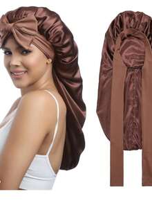 Nunify Long Satin Silk Sleep Cap, Women's Sleeping Cap, Silky Drawstring Sleep Hat, Suitable For Braids And Curly Hair, Plus Size Satin Sleep Cap With Elastic Drawstring - Black - View 14