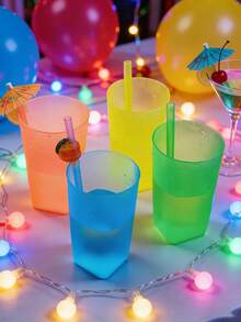 4pcs/Set Customized Plastic Water Cups With Built-In Straws, 12.17oz Portable Drinking Cups, Random Colors, Personalized Tumblers For Parties And Family Gatherings - Multicolor - View 5