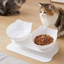 Bộ bát ăn và uống đôi chống trượt cho mèo, có chân đế, phù hợp cho mèo và chó, chống trượt, miệng bát nghiêng. - Trắng - Xem 8