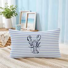 1pc Blue & White Striped Lobster Sketch Pattern Cushion Cover, Soft Peach Velvet Material, 30*50/40*60CM Single-Sided Printed Decorative Pillow Case, Suitable For Home Bedroom Living Room Sofa, Holiday Decor, Pillow Cover Gift (No Pillow Insert) - Multicolor - View 5