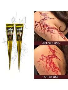 1/2Pcs Henna Tattoo Paste  Semi-Permanent Henna Tattoo Paste, Waterproof Henna Tattoo Paste For Body Art And Painting| Create Unique Temporary Tattoos ﻿ - 彩色 - 查看 5