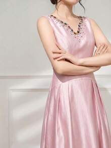 Elegant Luxury Handmade Beaded Sleeveless Women's Dress Spring - Baby Pink - View 3