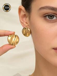 1 Paar runde Edelstahl-Ohrringe für Frauen, europäischer und amerikanischer Stil für Party, Bankett, Reise, Hochzeit, Urlaub, täglichen Gebrauch, Muttertagsgeschenk - Gold - Übersicht 7