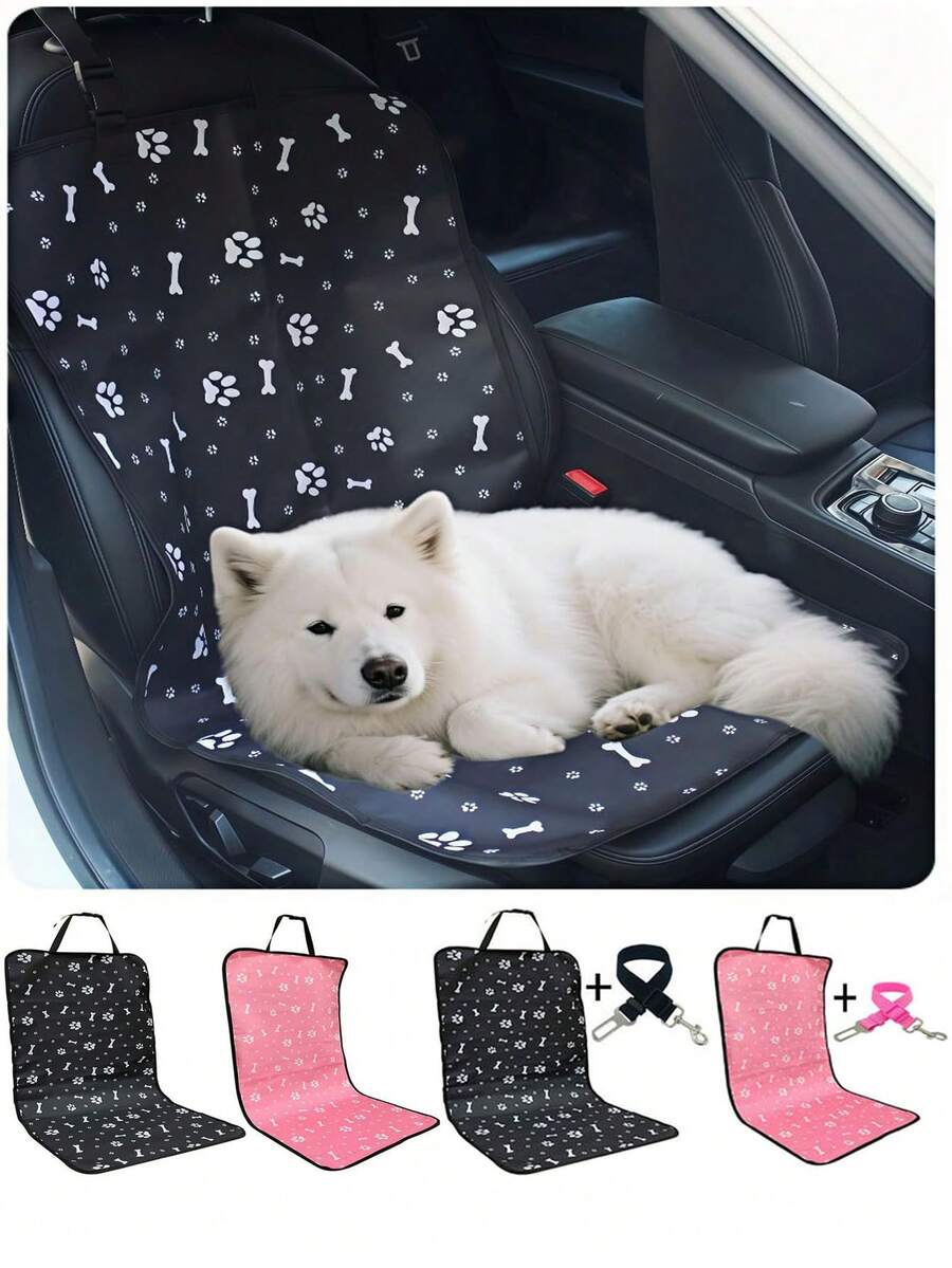 1 pieza Alfombrilla para mascotas impresa en tela Oxford resistente al agua y al desgaste, adecuada para asientos delanteros/traseros, almohadilla para mascotas de viaje al aire libre, cubierta de asiento de coche impermeable para mascotas, suministros para mascotas - Multicolor - Ver 1