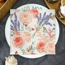 IOOJA 20/50Pcs 2ply Unfolded Size 33*33cm Rose Lavender Butterfly Pattern Printed Party Napkins Disposable Napkins Suitable For Theme Parties Designed For Lively Parties Essential For Company Team Building And Friends Gatherings - Multicolor - View 2