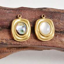 1 buah/4 buah Kalung/Anting Liontin/Anting-anting Kerang Persegi Panjang & Oval Geometris Emas/Perak Bertatahkan Baja Tahan Karat 304 Antik, Aksesoris Perhiasan DIY - S3226 - View 2