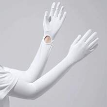 1 Pair Women's Solid Color Adjustable Full Finger Driving Gloves, Long Sunscreen Gloves, Protect Arms, Breathable, Sweat-Absorbing, Elastic Sleeves, Non-Slip - 淺灰色 - 查看 8