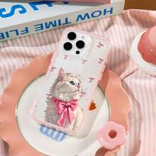 Cat 1pc Anti-Yellowing Cover | Minimalist Girly Aesthetic | Phone Case Compatible With IPhone17/17Air/17PRO/17PROMAX/16/7/8/11/12/13/14/15/X/XR/Xs/Plus/Pro/Pro Max/SE2 - Multicolor - View 3