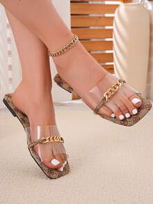[Casual Flat Sandals] Summer Casual Women's Chain Buckle Flat Sandals, Open Toe, Slip-On, TPR Sole - Suitable For Beach - Clear - View 7