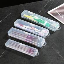 1个透明塑料收纳盒，便携式餐具盒带挂钩，可作化妆品盒、牙刷牙膏收纳盒、吸管盒、勺子和叉子收纳盒。 - 無色 - 查看 4