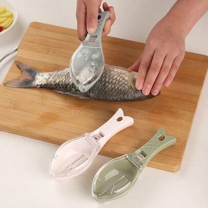 Manual Fish Scaler With Cover, Plastic Fish Skin Scraper With Non-Slip Handle, Creative Fish-Shaped Scraper, Washable, Splash-Proof