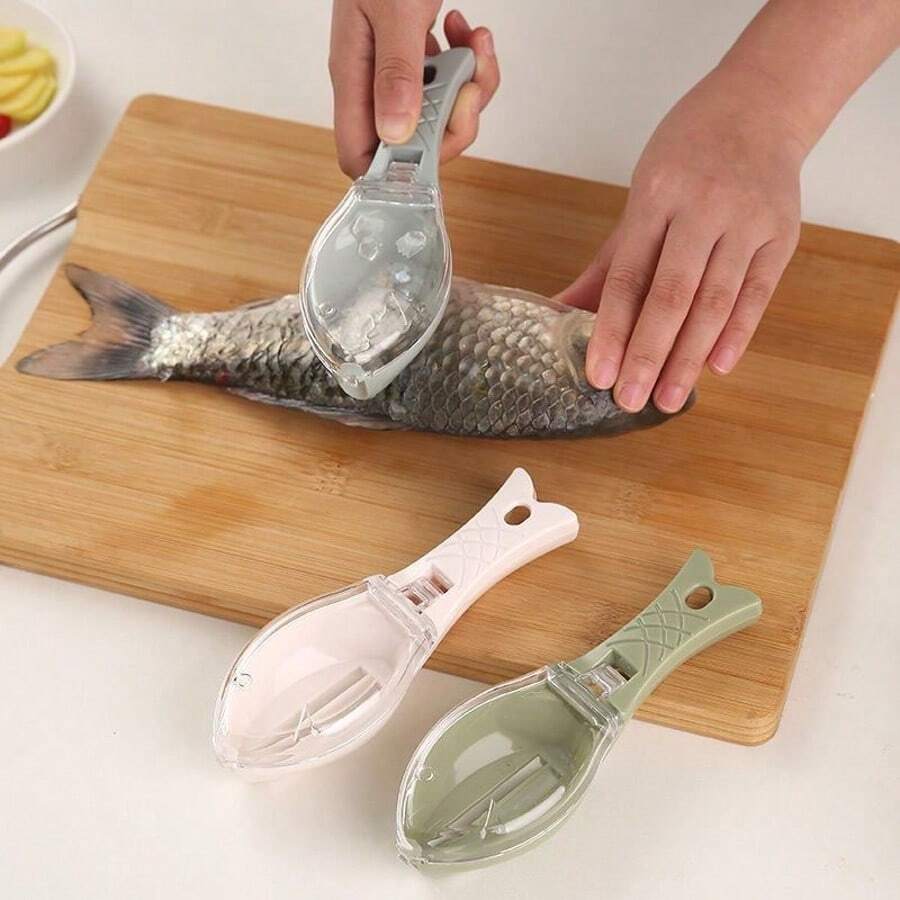 Manual Fish Scaler With Cover, Plastic Fish Skin Scraper With Non-Slip Handle, Creative Fish-Shaped Scraper, Washable, Splash-Proof