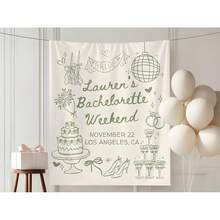 1pc Customizable Name, Location, Date Bachelorette Party Photography Backdrop Banner, Personalized Bachelorette Party Decor, Valentine's Day Single Party Tapestry, Suitable For Indoor/Outdoor Use, Decoration Gift For Bride, Aesthetic, Disco Fever - Multicolor - View 5