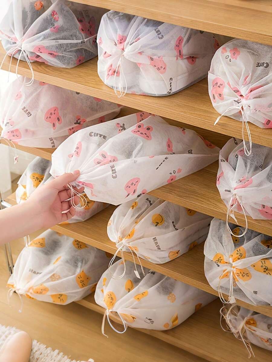 1/5pcs Portable Travel Shoe Storage Bags Drawstring Organizer Unisex Cartoon Dustproof Women Men Packing Cubes Luggage Essential Waterproof Closet Container Lightweight Reusable Protect Shoes Accessories - View 1