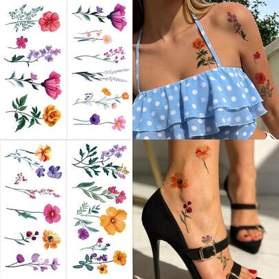 STARTTOOS Minimalist Spring Romantic Butterfly & Floral Temporary Tattoo Stickers, Y2K Style, Suitable For Wrist, Ankle, Shoulder, Neck, Collarbone, Waterproof, Realistic, DIY For Anime Convention, Carnival, Music Festival, Valentine's Day, Party Gifts