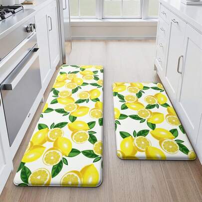MAYHMYO Lemon Kitchen - Anti Fatigue Mats Kitchen Floor - Non Slip Cushioned Rugs Standing - Lemon Decor (17.3*29+17.3*47-0.4) White NPLC