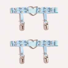 1 Pair Women Heart Suspenders Punk Studded Garter Tights Shorts, Sexy Thigh Rings, Y2K Metallic Leg Band Decor, Fashion Clubwear Punk Style - 藍色 - 查看 3