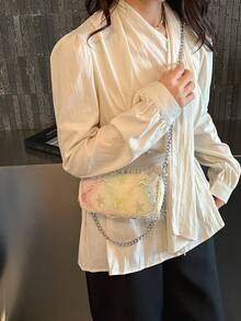 Túi đeo chéo tua rua hình ngôi sao kiểu ombre, túi đeo vai bằng vải denim có dây xích của Niche Design, túi đeo chéo đa năng phong cách thường ngày. - Nhiều màu - Xem 6