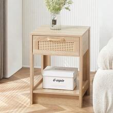 Rattan Side Table With Drawer, Modern Bedside Table, Side Table For Living Room, Bedroom, Natural Wood Look - H55/W40/D40 Cm - Natural - View 7