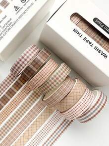 Vintage Style 8-Roll Washi Tape Set, Plaid And Small Floral Print Decorative Tape For Journaling, Scrapbooking, And Art Decoration Materials - Set - View 16