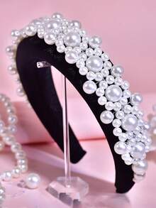 1 chiếc băng đô bản rộng màu trắng ngọc trai thanh lịch, kiểu dáng tối giản với mút nhung giúp nâng cao kiểu tóc, phù hợp cho cô dâu, phù dâu, đám cưới, lễ kỷ niệm, quà tặng ngày lễ, tiệc tùng, trang phục thường ngày. - trắng - Xem 6