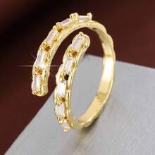 1pc Geometric Chain Link Design Cubic Zirconia Inlaid Adjustable Ring For Women - Multicolor - View 1