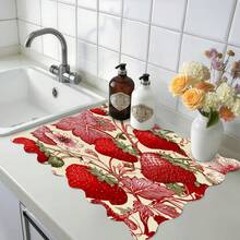 1 tấm thảm thấm hút đa năng họa tiết hoa cúc và quả thông màu hồng & tím, chất liệu polyester chống thấm nước, bảo vệ mặt bàn bếp, bàn ăn, máy giặt, phòng tắm, máy pha cà phê, đồ dùng tiệc tùng. - Hình ảnh dâu tây cổ điển - Xem 13