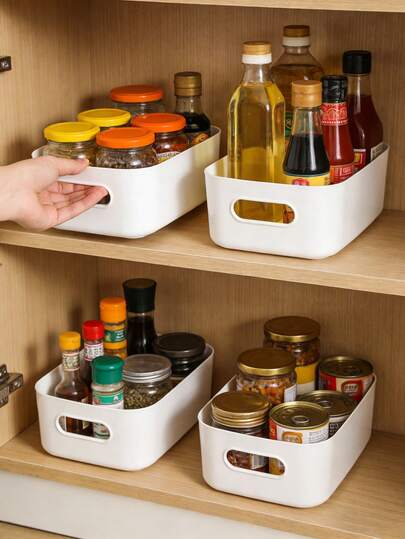 10 חבילות אחסון מפלסטיק לבן עם ידיות, סלי אחסון רב תכליתיים לבית, מטבח, חדר אמבטיה, משרד, חדר שינה, פחי אחסון פתוחים לארגון הבית. מארגן מגירות, קופסת אחסון שולחנית, סל מדפים