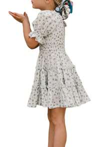 Mommy And Me Matching Dresses Short Sleeve Square Neck Print Dress Family Matching Sundress Outfits, Mother Daughter Matching Dresses, Family Matching Outfits - 女童白色 3-4T - 查看 5