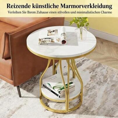Ronde bijzettafel voor bij de bank, bijzettafel met twee niveaus, salontafel
