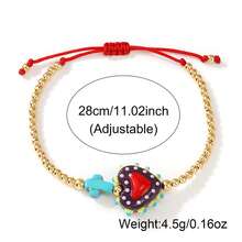 1pc Bohemian Style Cross Pendant Bracelet, Heart-Shaped Copper Bead Beaded Bracelet, Stackable Versatile Lucky Bracelet, Adjustable Red Drawstring Design, Baptism Gift, Birthday Gift, Anniversary Gift - Multicolor - View 6