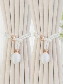 2026 New Boho Aesthetic 2pcs Ball Decor Polyester Curtain Tieback Modern Solid Pom Pom Curtain Strap Tie Gifts For Birthday Graduation - Champagne - 查看 8