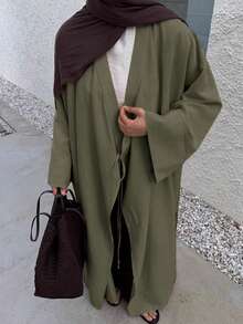 Women's Solid Color Elegant Robe, Casual Soft Comfortable Jacket, Daily & Holiday Robe, Loose Fit - Army Green - View 1