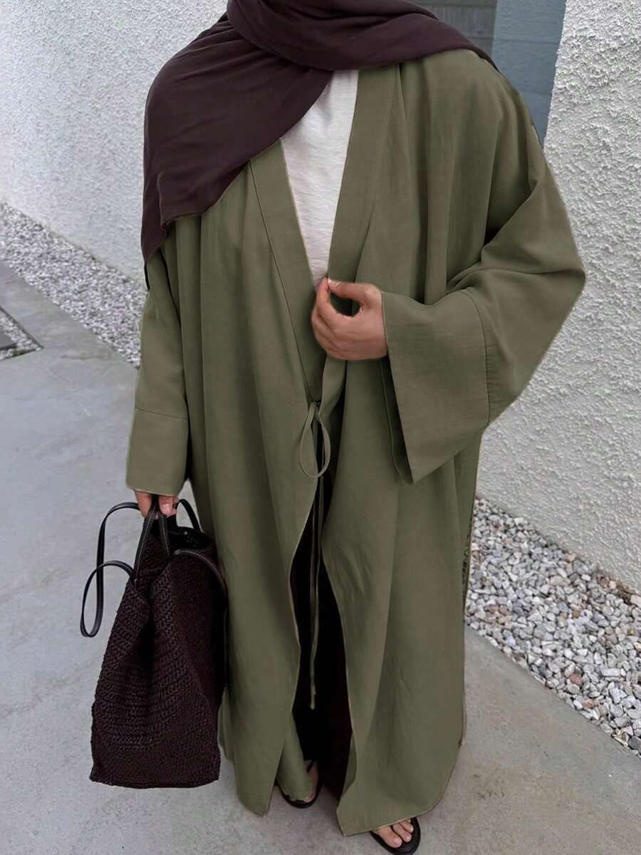 Women's Solid Color Elegant Robe, Casual Soft Comfortable Jacket, Daily & Holiday Robe, Loose Fit - Army Green - View 1