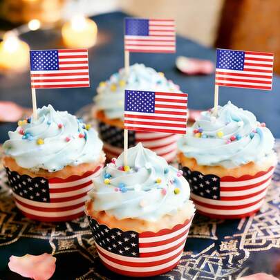 100/200pcs Mini American Flag Cupcake Toppers, American Flag Toothpicks,250 Years Anniversary - 4th Of July Cocktail Picks,America Flag Picks For Appetizers/Cupcake/Desserts,Great For July 4th, Patriotic Party Decorations,Country Picks Party Decoration,Party Supplies