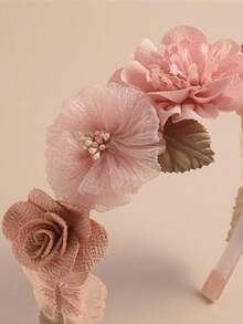 Sweet Floral Headband For Girls - Adorable Fabric Flower Hair Accessory For Daily Wear, School, Birthday Party, Photo Shoot & Spring Outfit - 藕粉色 - 查看 2