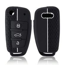适用于奥迪A4 B7 A6 C6 4f 8v A3 8p A1 A3的优质柔软硅胶汽车钥匙套，带遥控钥匙扣，三扣设计 - A - 查看 6