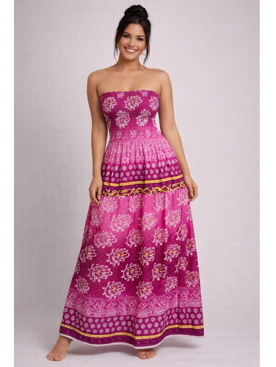July Strapless Tropical Dress In Various Prints, 2025 Collection - hoa hồng mùa xuân - Xem 1