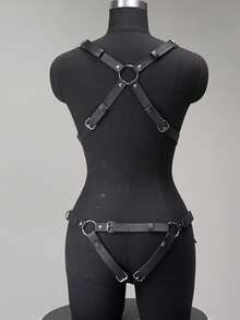Body Chain, Sleek Leather, Hollow Out, Crotch Decor, One Size Inclusive, Edgy Style, Dark Streetwear, Rave, Festival, Club Outfit - Black - View 2
