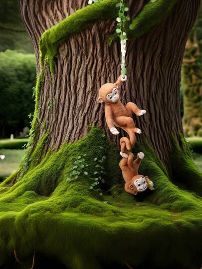 Creative Climbing Rope Squirrel And Monkey Resin Decorations | Garden Tree Hanging Ornaments, Outdoor Decor, Rustic Style, Easter Theme
