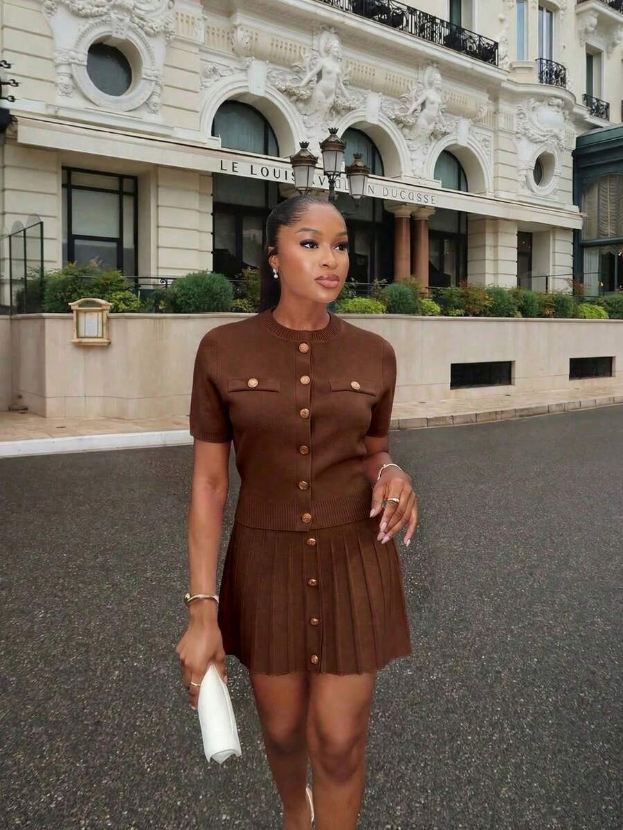 Women's Minimalist Elegant Knit Two Pieces Set, Casual Chic Style, Spring/Summer