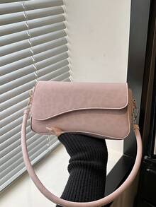 时尚豹纹不对称翻盖复古简约优雅单肩包 - 粉色 - 查看 11