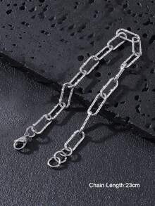 1条男士银色纹理回形针链手链，简约不锈钢腕带，适合日常佩戴 - 銀色 - 查看 3