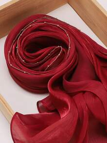 Khăn trùm đầu Hijab bằng vải organza bóng mượt, nhẹ, thoáng khí, trang trí chuỗi hạt cườm thanh lịch, phù hợp cho mặc hàng ngày, kín đáo, dự tiệc, đi biển và nghỉ lễ. - Nhiều màu - Xem 14