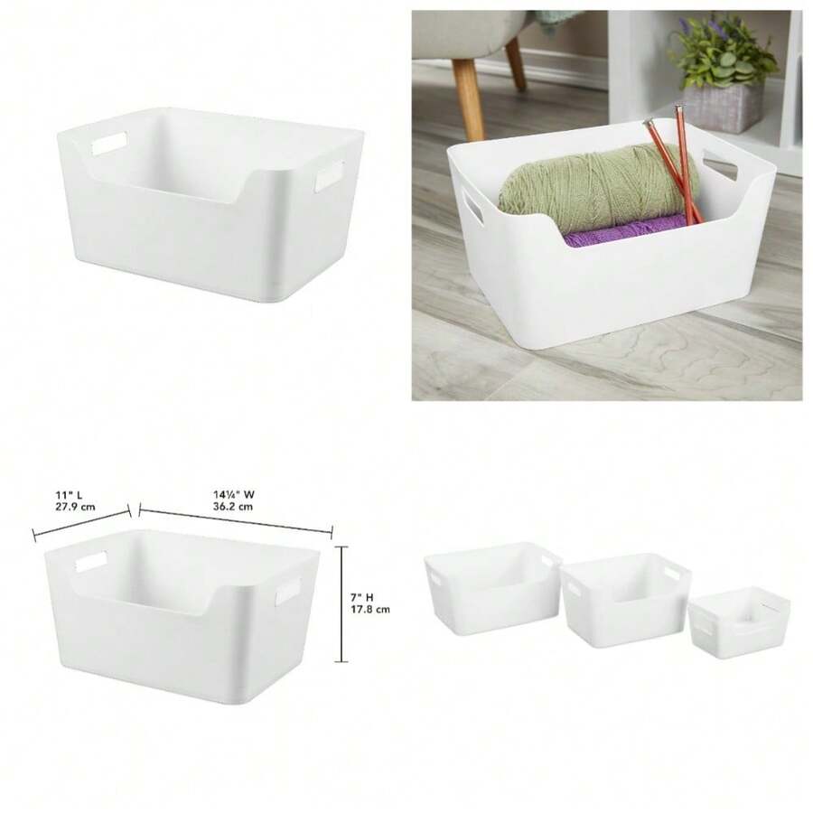 Extra Large White Plastic Storage Bin With Easy Access Lid 11x14.3x7 Inches - 1 - Xem 1