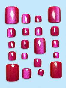 98 pièces (4 styles mixtes) Ensemble de faux ongles carrés courts acryliques Y2K esthétique brillants, yeux de chat rouge sang. Comprend des ongles yeux de chat rouges, roses, rouge vif. Convient pour le port quotidien et les fêtes des femmes et des filles. Fournitures pour nail art - Multicolore - Voir 8