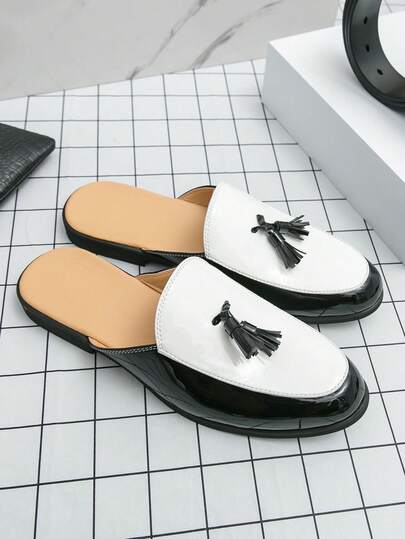 Dép lê nam mùa xuân/hè kiểu dáng thường ngày, giày bít mũi phối màu thời trang có tua rua.