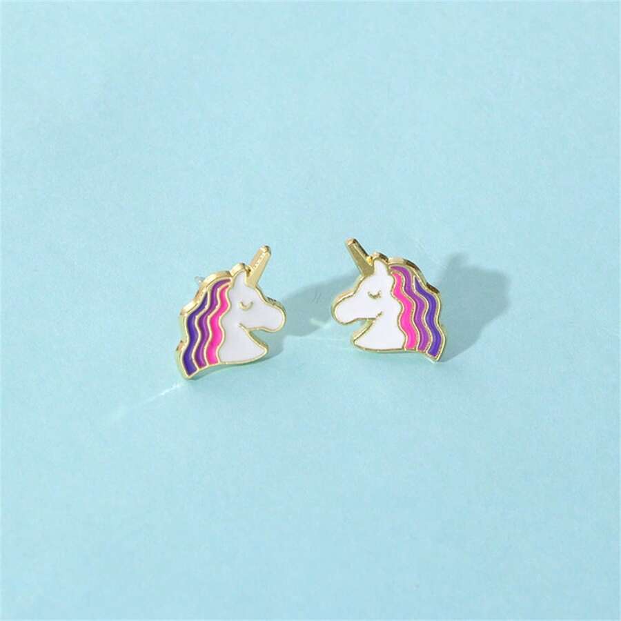 Unicorn Enamel Earrings Ear Stud Daily Jewelry Gift For Friends Fashion Refinement - Multicolor - View 1